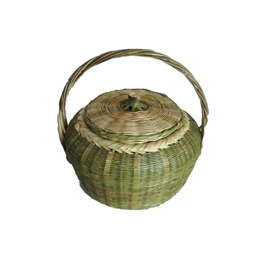 Egg Basket, Portable Storage Weave Hamper With Lid Handle, Picnic Basket For Fruit Bread (Size : B)