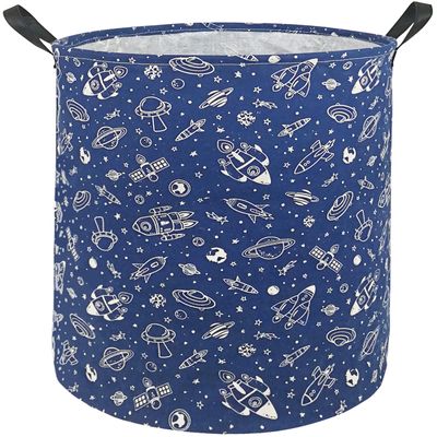 KUNRO Kids Laundry Hamper Clothes Gift Basket Storage Laundry Baskets Organizer Bin with Handles for Nursery Room (Navy Spaceship)