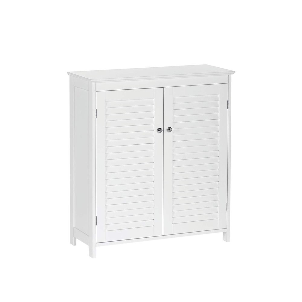 RiverRidge Ellsworth Two-Door Floor Cabinet for Bathroom - Freestanding with Adjustable Shelves and Shutter Design Doors Bathroom or Entryway Storage Solution