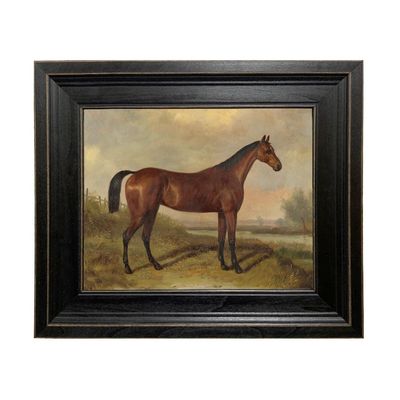 Schooner Bay Co.  William Barraud Hunter in Landscape Oil Painting Print on Canvas in Rustic Frame Home Wall Art Dcor Equestrian Horse Ready To Hang (11-1/2" x 13-1/2", Black Distressed Frame)