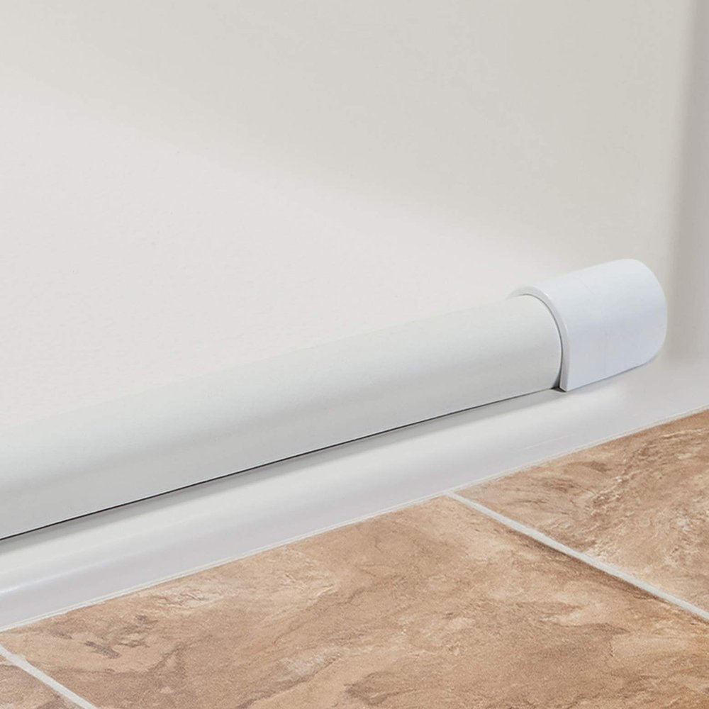 Collapsible Shower Dam - Water Threshold Barrier Stopper for Curb Free Shower/Easy Wheelchair Roll in/Use with Weighted Curtain for Full Splash Guard/White EPDM/90 Degree End Caps/ 48"
