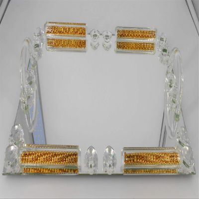 Rectangle Mirror Tray with Crystal and Shimmer Designed Border Used as a Desert or Cookie Tray Cosmetic Makeup Tray, Vanity Tray Mirrored Decorative Tray, 15 x 10 x 2.75 Home Decorative