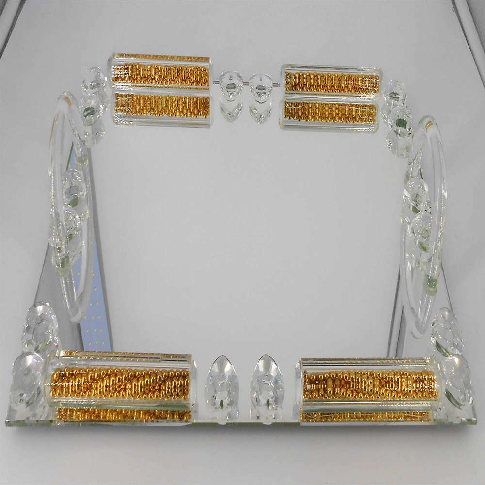 Rectangle Mirror Tray with Crystal and Shimmer Designed Border Used as a Desert or Cookie Tray Cosmetic Makeup Tray, Vanity Tray Mirrored Decorative Tray, 15 x 10 x 2.75 Home Decorative