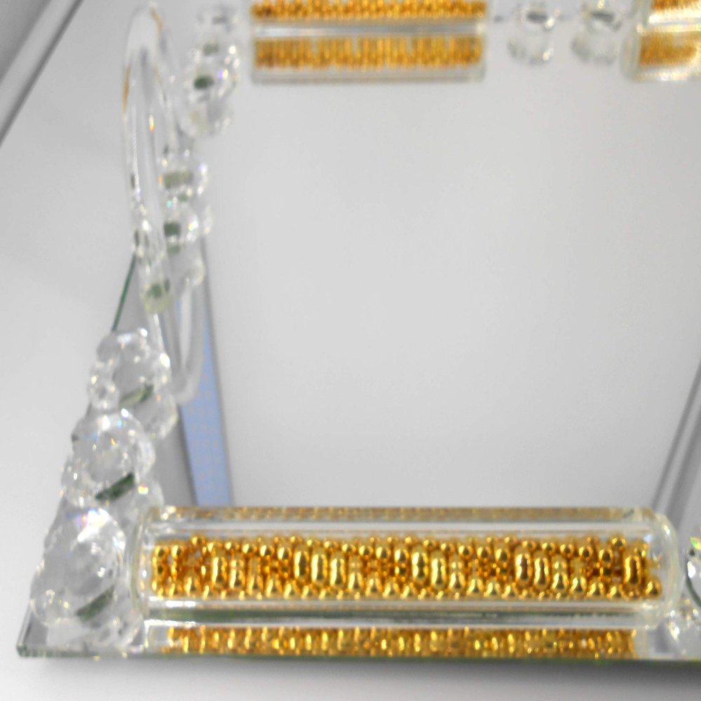 Rectangle Mirror Tray with Crystal and Golden Shimmer Designed Border Desert or Cookie Tray Cosmetic Makeup Tray Vanity Tray Mirrored Decorative Tray 17.5 x 12.75 x 3.25 Home Decorative