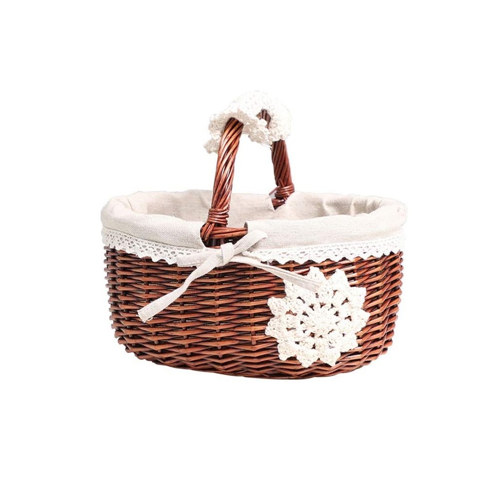 Egg Basket, With Cotton Lining Retro Style Storage Rattan Weave Hamper For Picnic Food Fruit Bread (Size : 362916/29cm)