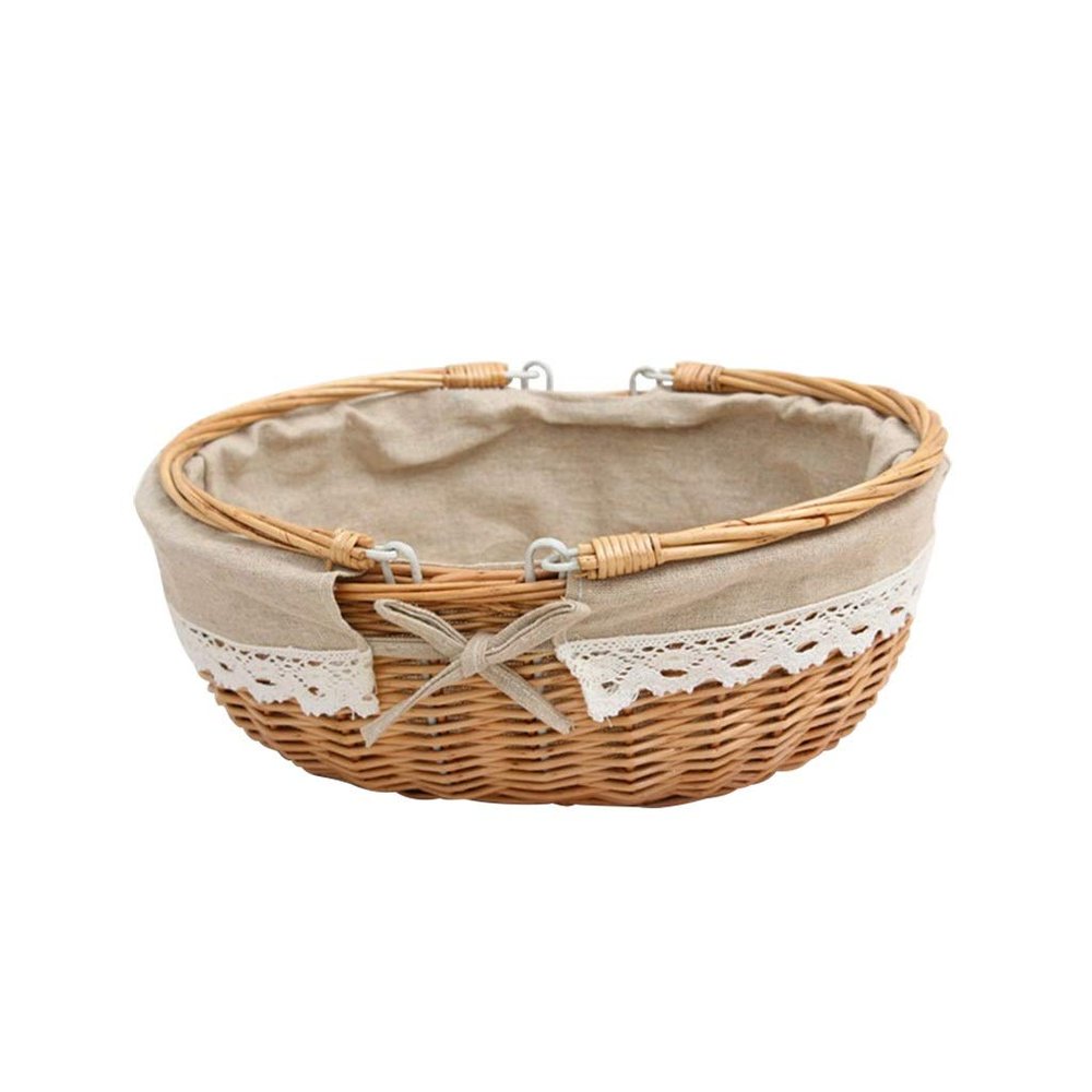 Egg Basket, Retro Country Storage Rattan Weave Hamper For Picnic Food Fruit Bread (Color : B)