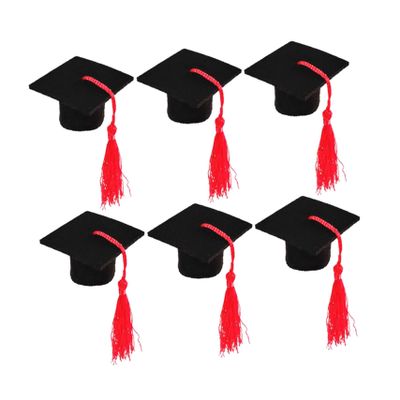 6pcs Mini Graduation Caps with Tassel Doctoral Hat Shaped Wine Bottle Covers Grad Cap Decoration Ornaments for Graduation Party Favors (Red Tassel)