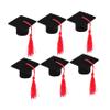 6pcs Mini Graduation Caps with Tassel Doctoral Hat Shaped Wine Bottle Covers Grad Cap Decoration Ornaments for Graduation Party Favors (Red Tassel) view 1