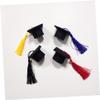 6pcs Mini Graduation Caps with Tassel Doctoral Hat Shaped Wine Bottle Covers Grad Cap Decoration Ornaments for Graduation Party Favors (Red Tassel) view 2