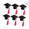 6pcs Mini Graduation Caps with Tassel Doctoral Hat Shaped Wine Bottle Covers Grad Cap Decoration Ornaments for Graduation Party Favors (Red Tassel) view 3