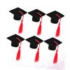 6pcs Mini Graduation Caps with Tassel Doctoral Hat Shaped Wine Bottle Covers Grad Cap Decoration Ornaments for Graduation Party Favors (Red Tassel) view 4