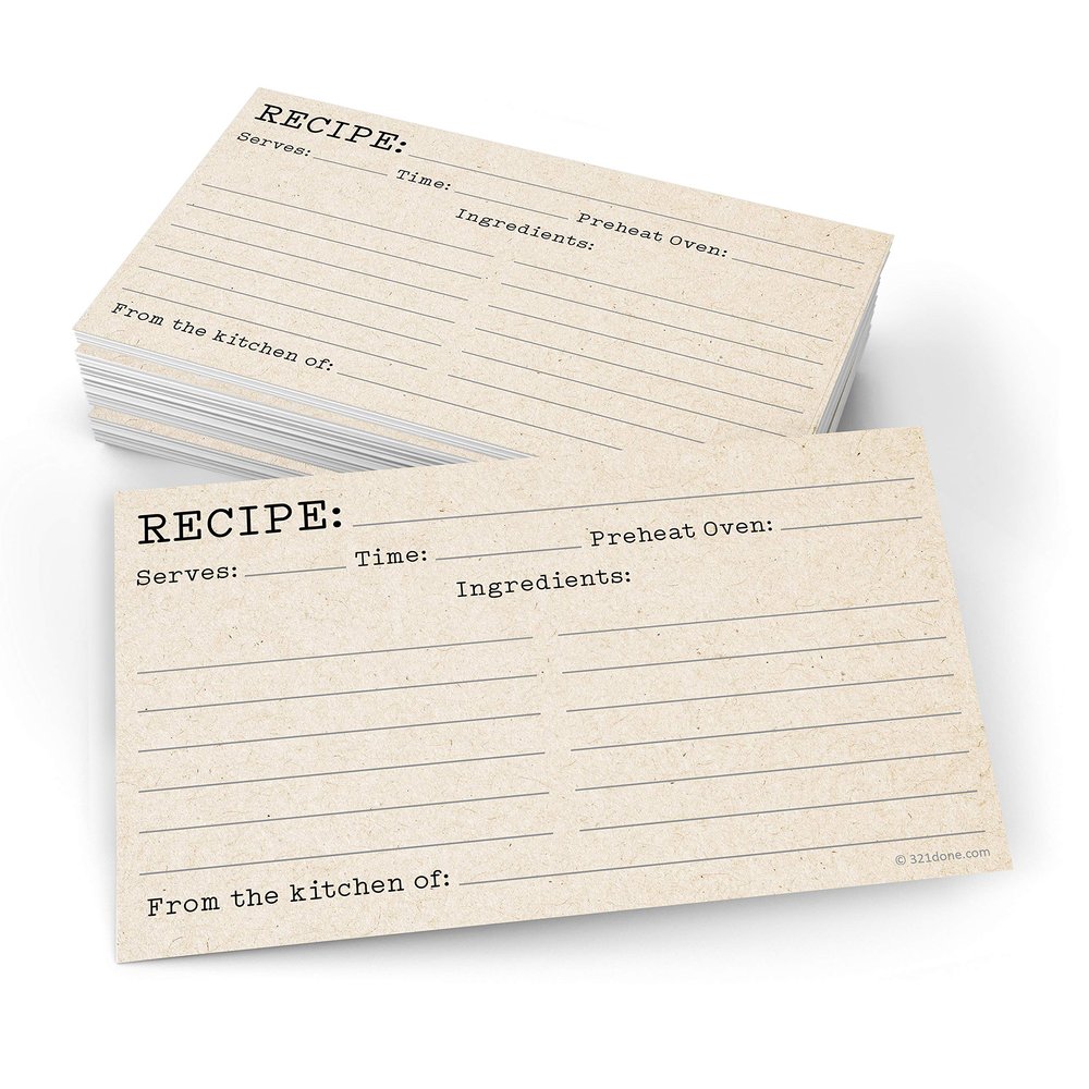 321Done Recipe Cards - Set of 50, Double-Sided Thick 3x5 Modern Kraft Recipe Cards, Typewriter Design for Bridal Shower & Wedding Gift, Made in USA