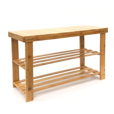 690GRAND Entryway Shoe Rack Bench Bamboo with 3 Tier Storage Organizer Shelf and Holds up to 265lbs for Entry Front Door Bedroom Bathroom Cubby