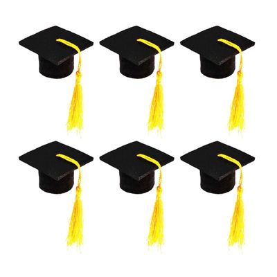 6pcs Mini Graduation Caps with Tassel Doctoral Hat Shaped Wine Bottle Covers Grad Cap Decoration Ornaments for Graduation Party Favors (Yellow Tassel)
