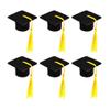 6pcs Mini Graduation Caps with Tassel Doctoral Hat Shaped Wine Bottle Covers Grad Cap Decoration Ornaments for Graduation Party Favors (Yellow Tassel) view 1
