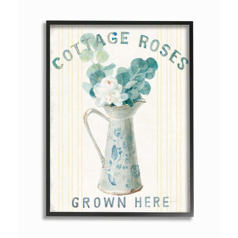 Stupell Industries Country Roses in Milk Tin Off-White Blue Yellow Painting, Designed by Danhui NAI Wall Art, 16 x 20, Black Framed