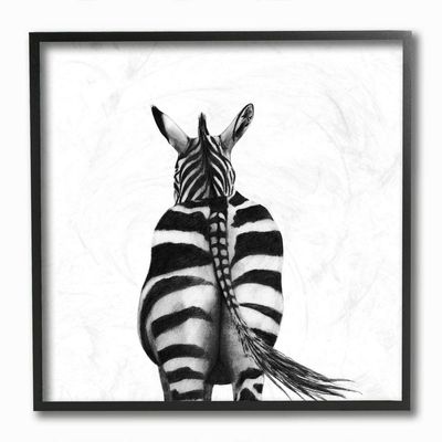 Stupell Industries Zebra Butt Behind White Minimal Drawing, Designed by Victoria Borges Wall Art, 12 x 12, Black Framed
