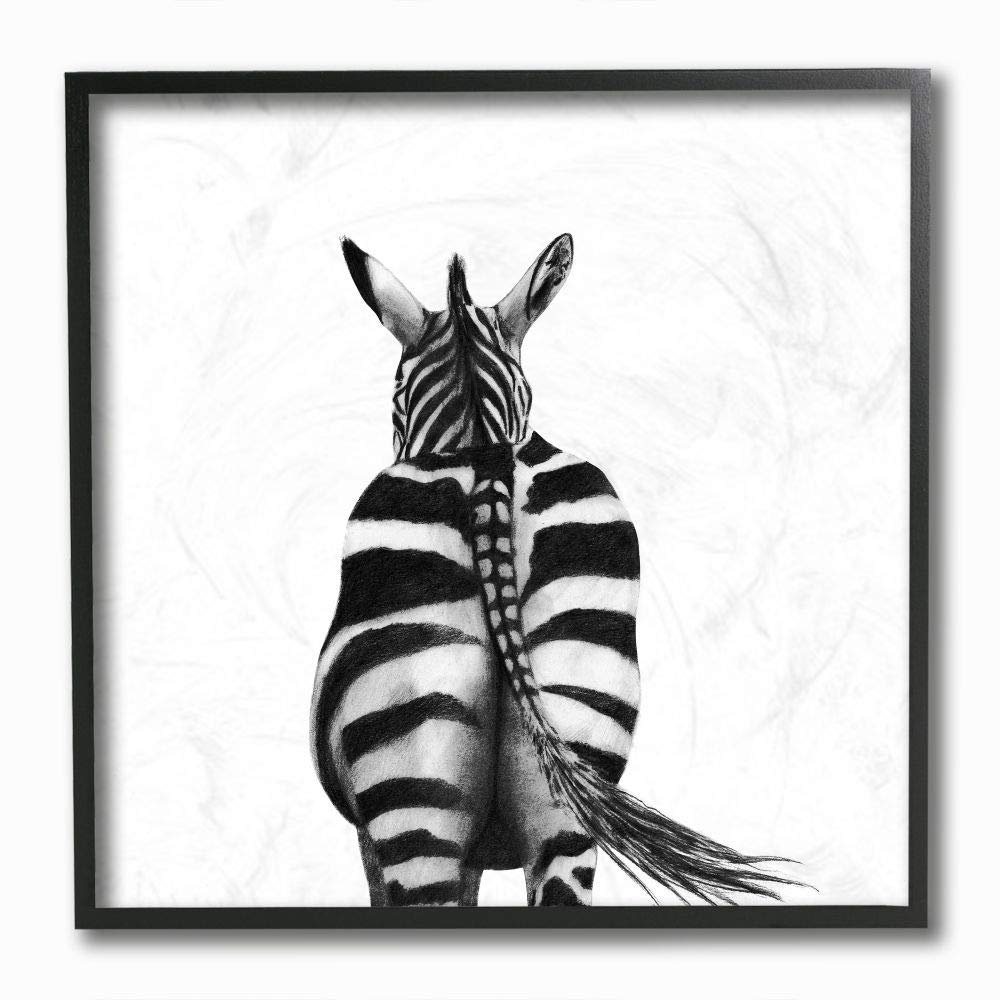 Stupell Industries Zebra Butt Behind White Minimal Drawing, Designed by Victoria Borges Wall Art, 12 x 12, Black Framed