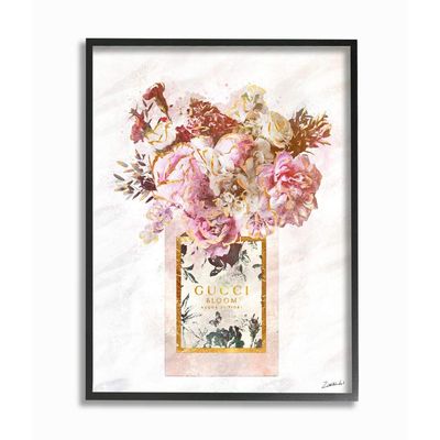 Stupell Industries Floral Bouquet Fashion Style Shopping Bag Pink White Gold, Designed by Ziwei Li Wall Art, 11 x 14, Black Framed