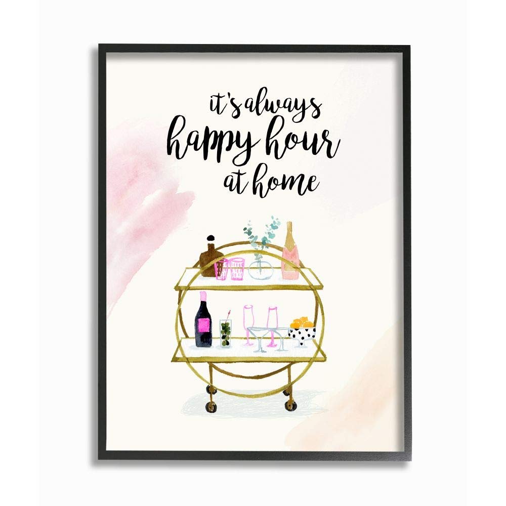 Stupell Industries Happy Hour Text Tray Drinks Watercolor Glam Phrase