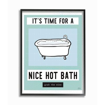 Stupell Industries Hot Bath and Wine Phrase Funny Blue Green Word Design, Designed by Melissa Averinos Wall Art, 24 x 30, Black Framed