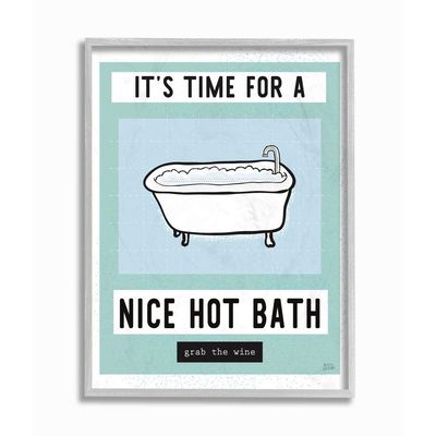 Stupell Industries Hot Bath and Wine Phrase Funny Blue Green Word Design