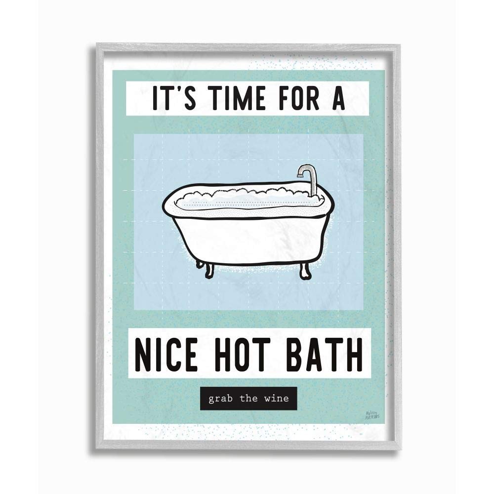 Stupell Industries Hot Bath and Wine Phrase Funny Blue Green Word Design