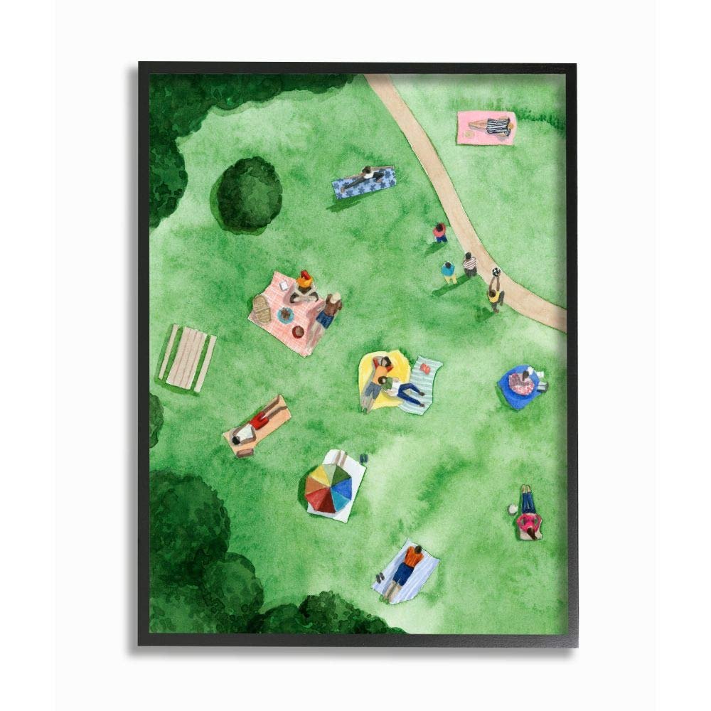 Stupell Industries Kid's Summer Park Activities Friends Watercolor Painting, Designed by Grace Popp Wall Art, 16 x 20, Black Framed