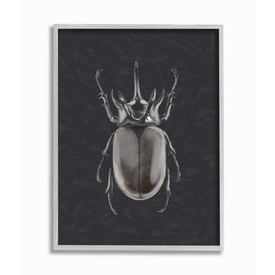 Stupell Industries Horned Beetle Black Reflective Minimal Bug Insect, Designed by Ziwei Li Wall Art, 16 x 20, Grey Framed