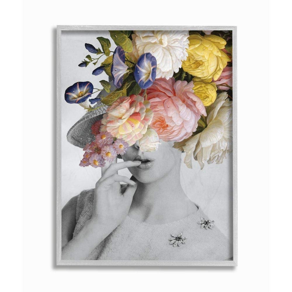 Stupell Industries Vintage Female Portrait Floral Spring Bloom Collage