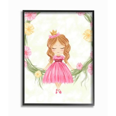 Stupell Industries Glam Girly Princess with Crown Soft Pink Floral, Designed by Ziwei Li Wall Art, 16 x 20, Black Framed