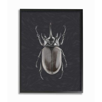 Stupell Industries Horned Beetle Black Reflective Minimal Bug Insect Art