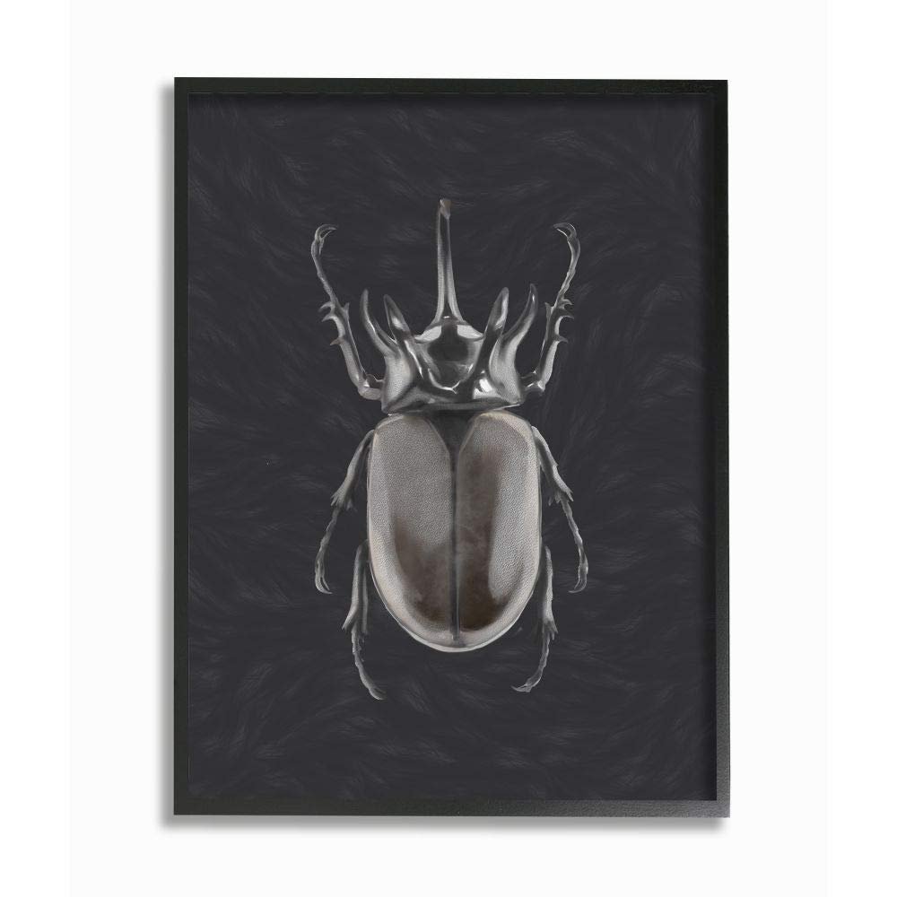 Stupell Industries Horned Beetle Black Reflective Minimal Bug Insect Art
