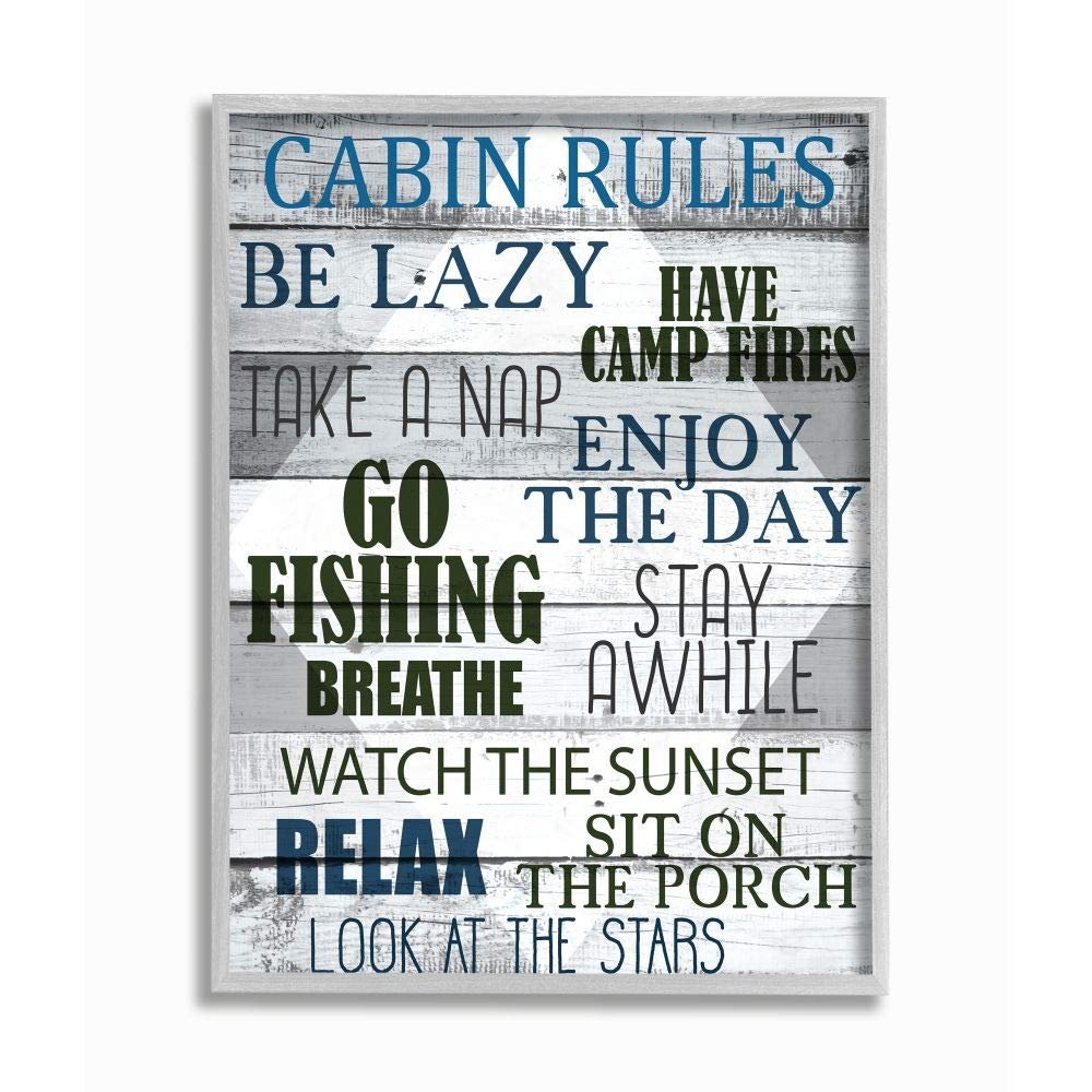 Stupell Industries Cabin Rules Phrases Rustic Grain Green Black Blue Words