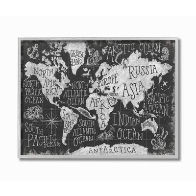 Stupell Industries Children's Mythical Creatures Fantasy Black White Chalk Map