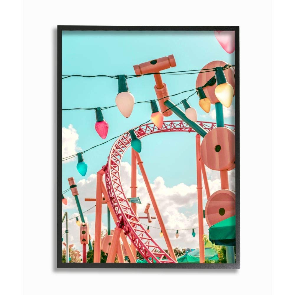 Stupell Industries Abstract Amusement Park Toy Ride Pink Blue Collage, Designed by Ziwei Li Wall Art, 16 x 20, Black Framed