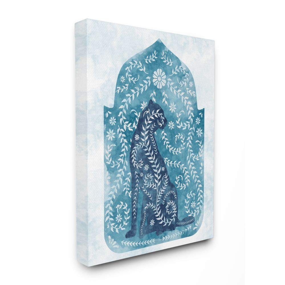 Stupell Industries Regal Cheetah Jungle Animal Vines Blue Arabesque Watercolor