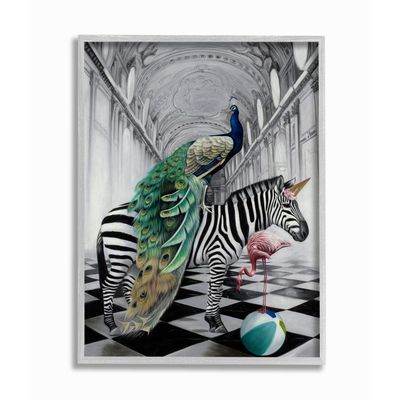 Stupell Industries Safari Animals in Classic Architecture Funny Zebra Birds