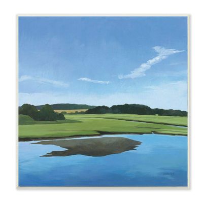 Stupell Industries Serene Pond Lake Landscape Blue Green Pastel Painting