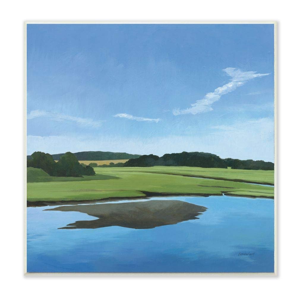 Stupell Industries Serene Pond Lake Landscape Blue Green Pastel Painting