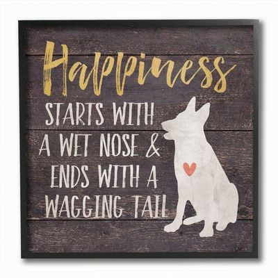 Stupell Industries Happiness Starts with a Wet Nose Dog Humor Pet Owner, Designed by Gigi Louise Wall Art, 12 x 12, Black Framed