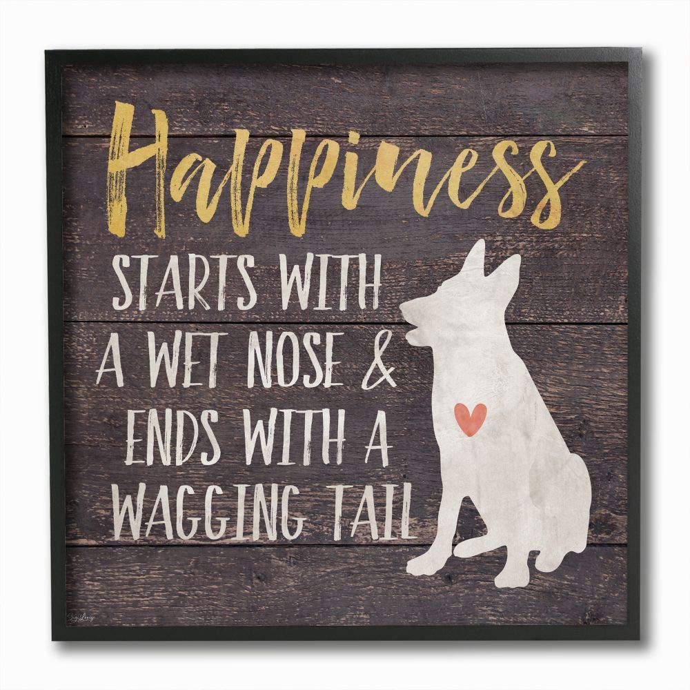 Stupell Industries Happiness Starts with a Wet Nose Dog Humor Pet Owner, Designed by Gigi Louise Wall Art, 12 x 12, Black Framed