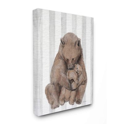 Stupell Industries Bear and Cub Family Grey Stripe Nursery Illustration