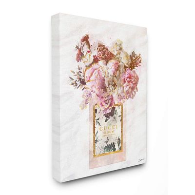 Stupell Industries Floral Bouquet Fashion Style Shopping Bag Pink White Gold, Designed by Ziwei Li Wall Art, 24 x 30, Canvas