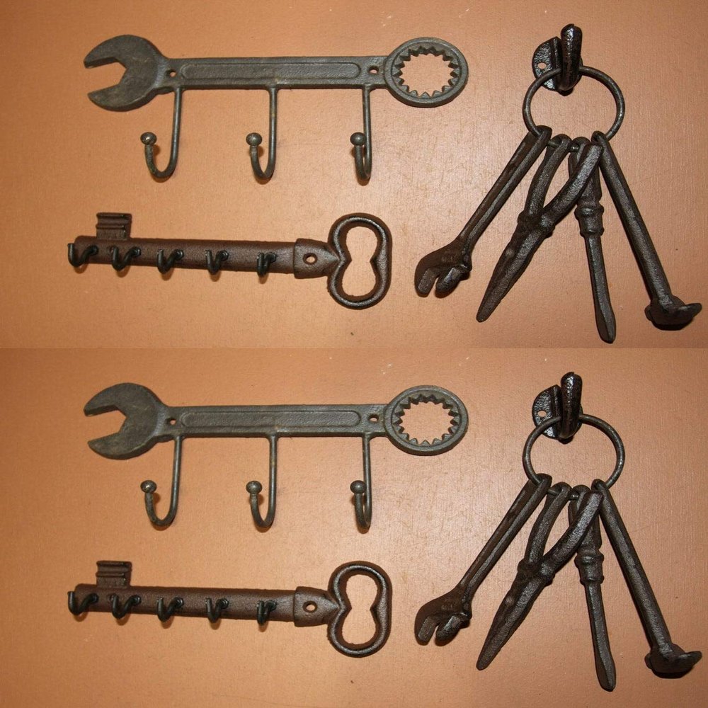 Southern Metal Toolmans Special Antique Style Tools Decor, Cast Iron Wall Hooks, Bundle of 8