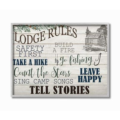 Stupell Industries Lodge Rules Text with Cabin Brown Blue Word Design