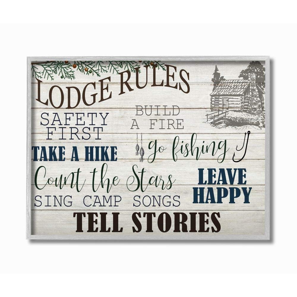 Stupell Industries Lodge Rules Text with Cabin Brown Blue Word Design