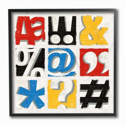 Stupell Industries Computer Font and Symbols Collage Red Yellow Blue Design