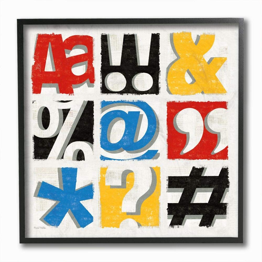 Stupell Industries Computer Font and Symbols Collage Red Yellow Blue Design