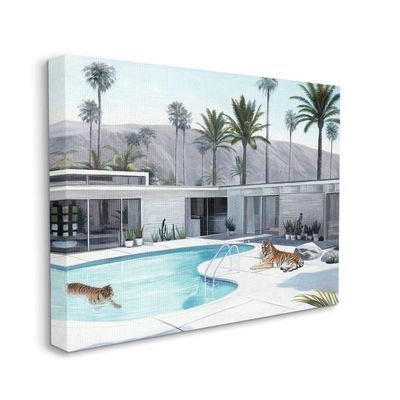 Stupell Industries Tiger Summer Swimming Pool Modern House Palm Trees, Designed by Urban Road Wall Art, 24 x 30, Canvas
